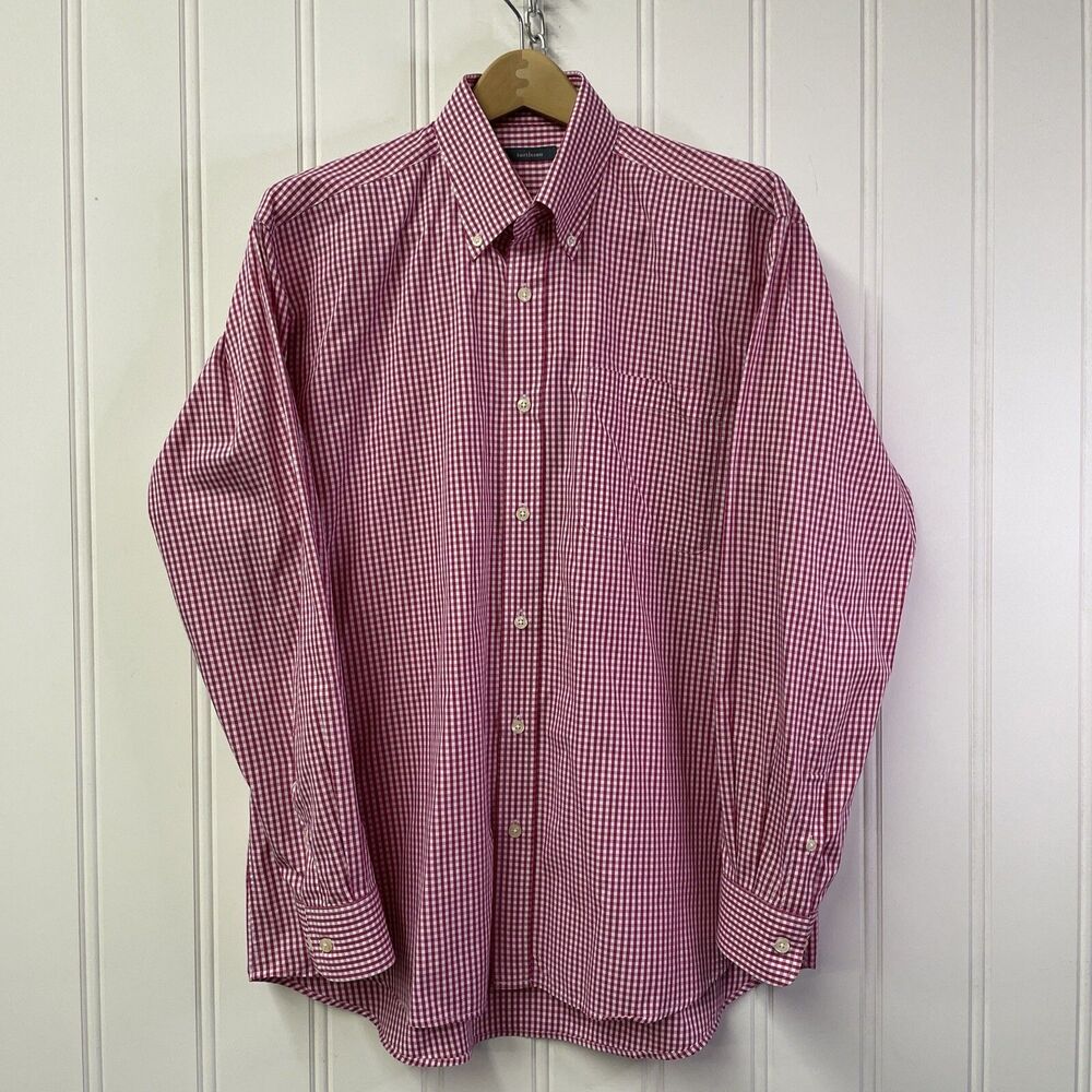 Turtleson Mens Large Pink Gingham Button‎ Down Shirt Cotton Preppy Golf Classic